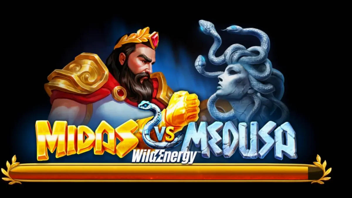 Visual pertempuran epik antara Midas dan Medusa dalam slot Midas VS Medusa WildEnergy