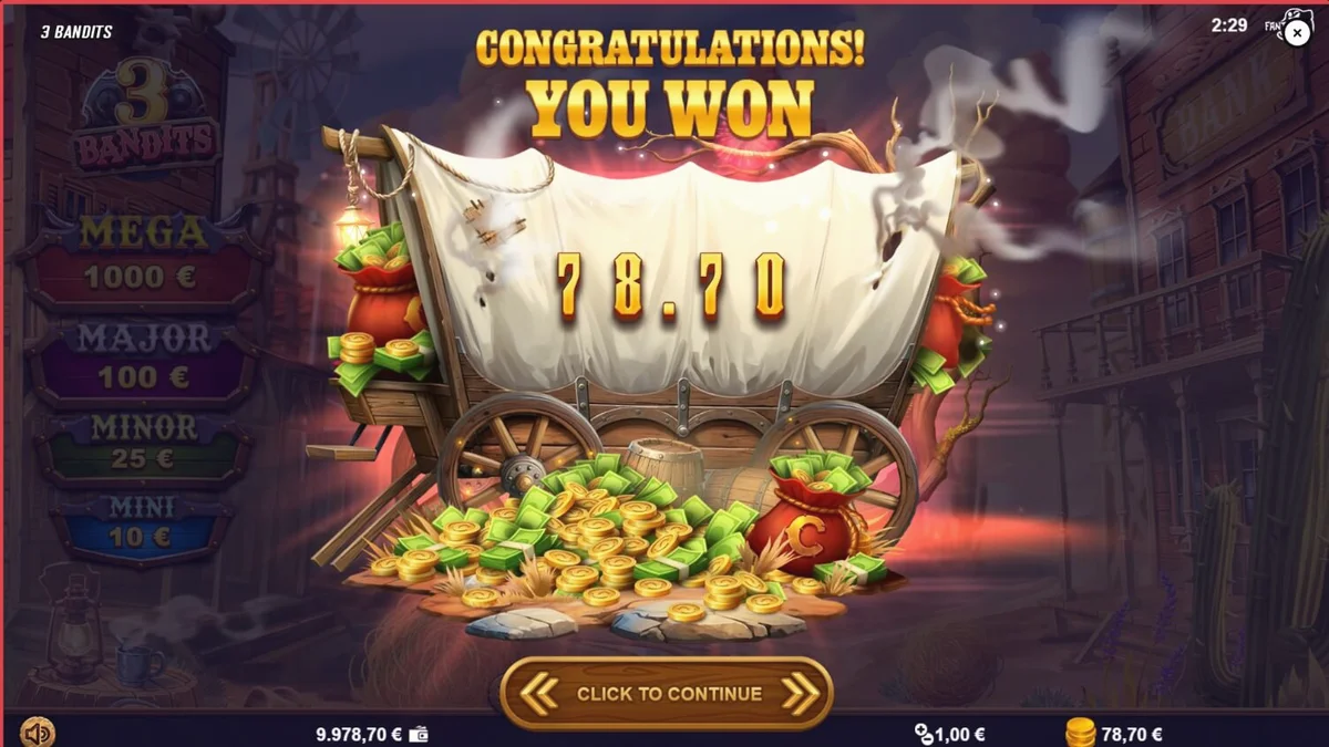 Tampilan visual slot 3 Bandits dengan tema Wild West yang penuh aksi